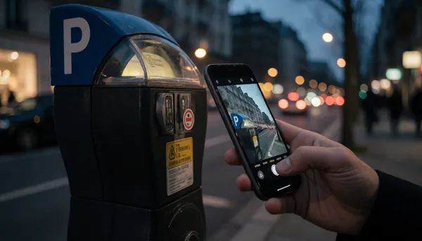 Phone scanning a sticker on a parking meter