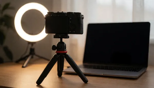 Creator desk with camera and ring light