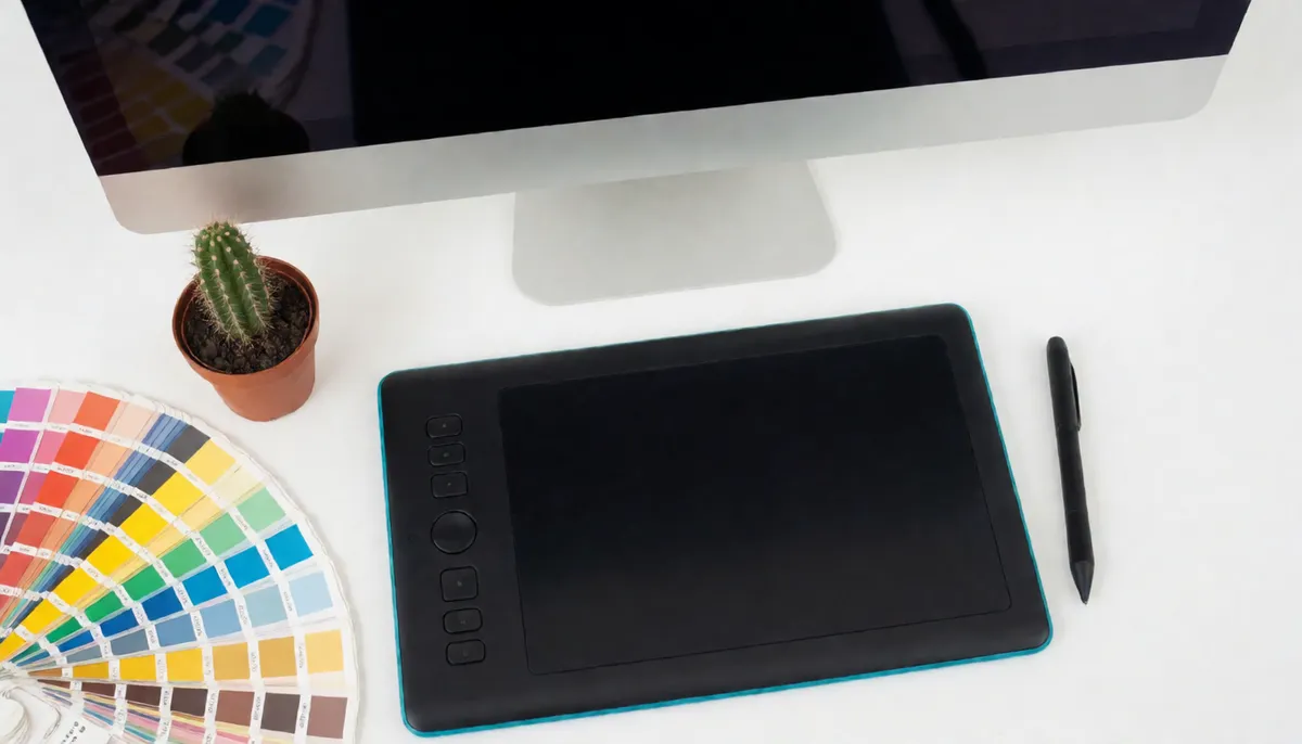 Designer desk with a graphics tablet